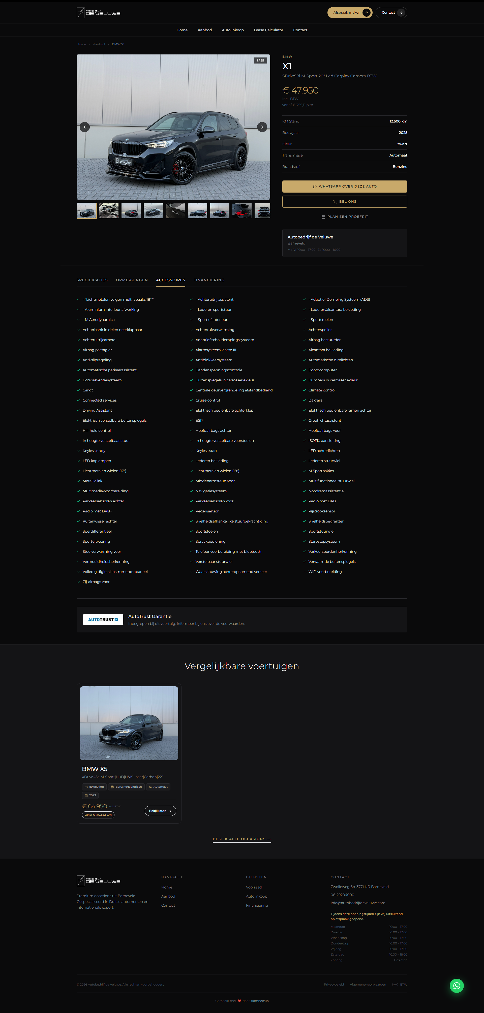 Website Autobedrijf de Veluwe — detailpagina met lease calculator